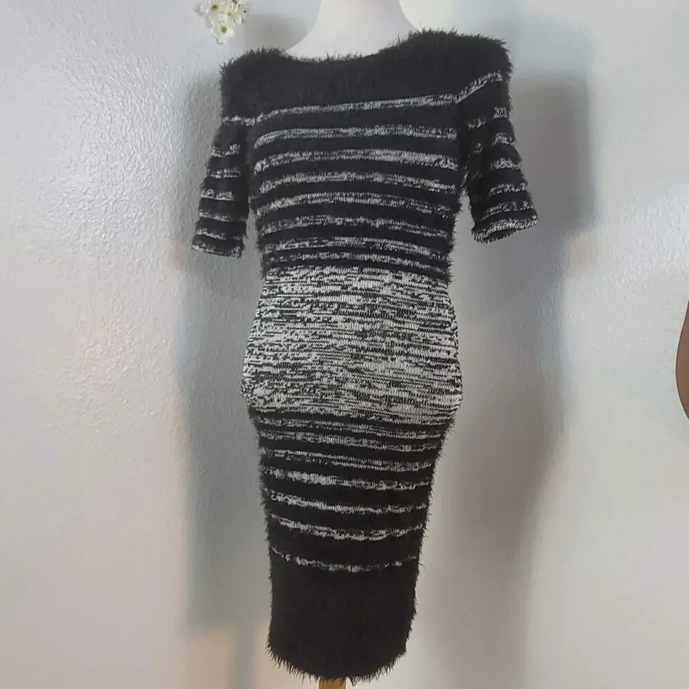 ANTHROPOLOGIE x YOANA BARASCHI Black Gray Eyelash Knit Sheath Dress Whimsigoth